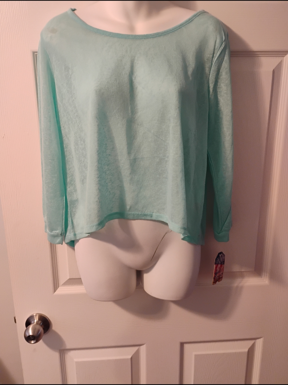 Wallflower Mint Green Long-Sleeve Lace Back Slightly Cropped Top